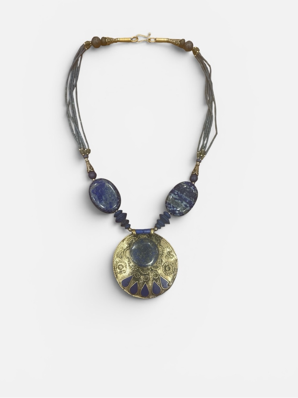 Boho Lapis and Silver Tone Statement Necklace - Blue